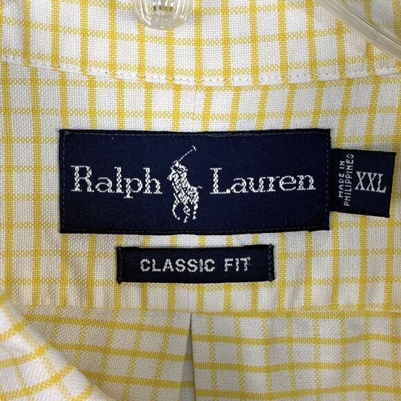 VTG Ralph Lauren Mens XXL White Yellow Windowpane Plaid Blue Pony Preppy Shirt - Picture 5 of 8